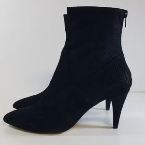Free People Willa Leather Ankle Boots in Black Embossed Suede size 36